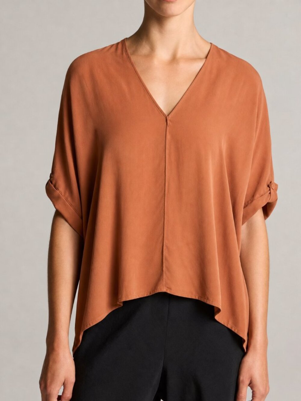 Vince 100% Silk Front Pleat Blouse Rust/Terracotta Size M